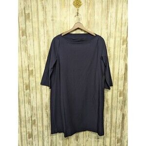 Eileen Fisher Shift Dress PL Navy Bateau Boat Neck Minimalist Stretch Capsule